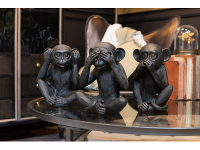 Set de 3 Singes Entendre/Voir/Se Taire Resine Marron Large 11621