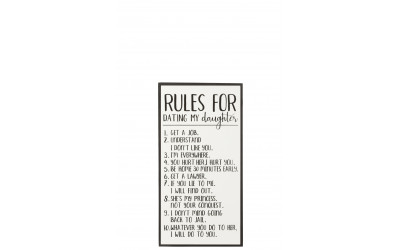 Pancarte Rules For Dating My Daughter Bois/Ceramique Blanc/Noir