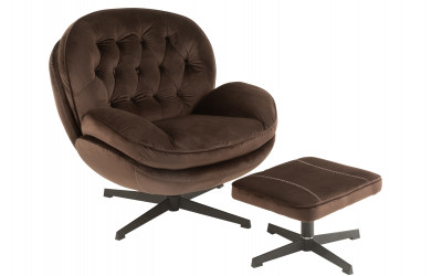 Siege Relax + Repose-Pieds Metal/Textile Maron Fonce