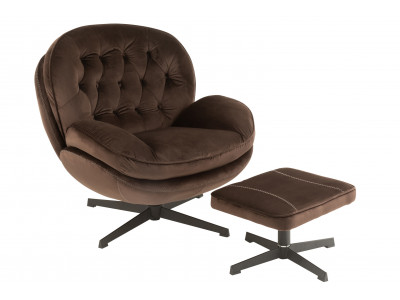 Siege Relax + Repose-Pieds Metal/Textile Maron Fonce